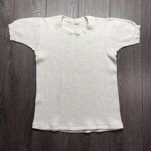 Vintage Stanfeld White Thermal Shirt Mens Medium Waffle Knit 1970s Short Sleeve